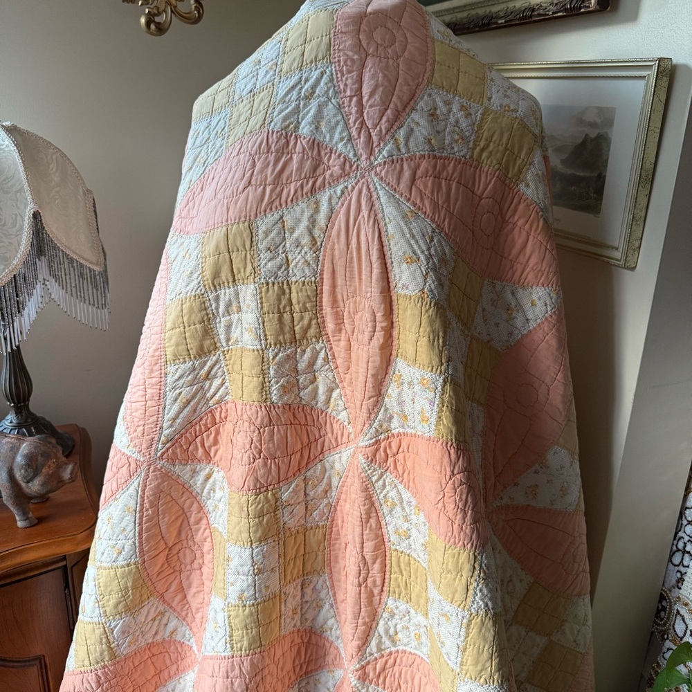 Antique Quilt in Peach and Yellow - Picture 2 of 12